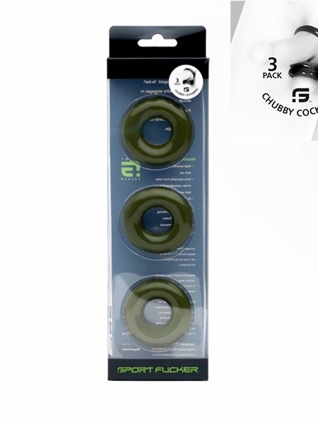 Chubby Rubber Cockring Army Green 3-pack