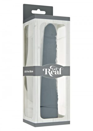 Get Real Classic Slim Vibrator Dark Skin 8.1 Inch