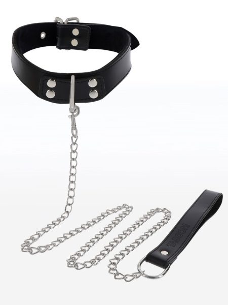 Elegant D-Ring Collar and Chain Leash Black | Taboom